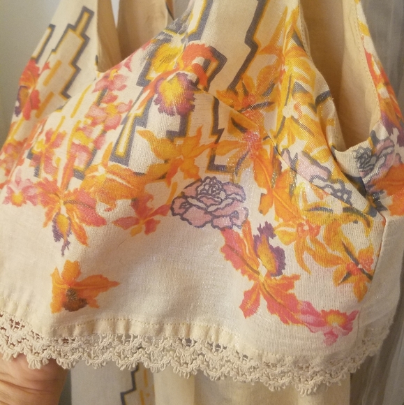 Free People Shiny Floral Geometric Pattern Mini Dress with Lace Detail - Picture 3 of 7